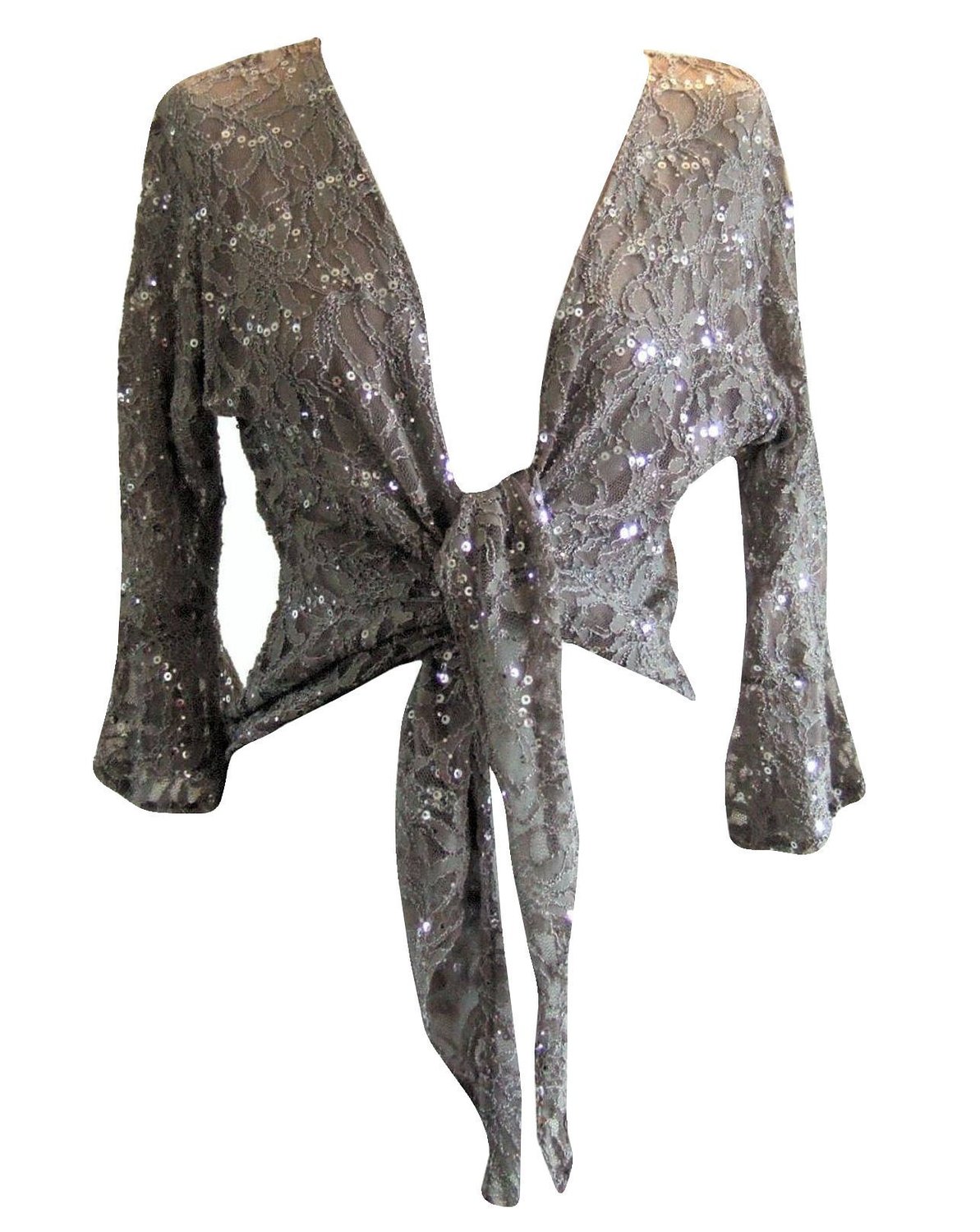 Sparkly Sequin Lace Front Tie Evening Bolero Shrug Sizes 10-22